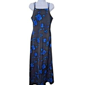 Y2K 90's‎ Black Strappy Floral Maxi Dress Whimsigoth Prom Dress Size 13/14 Fairy